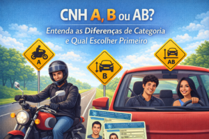 Comparativo visual entre uma moto e um carro representando a escolha da CNH A B ou AB