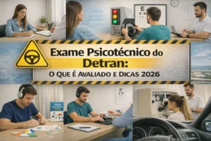 Candidato realizando exame psicotécnico do Detran com foco e calma